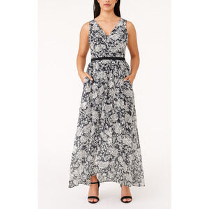 Tommy Hilfiger Womens Navy Chiffon Floral Daytime‎ Maxi Dress Size 16 Sleeveless